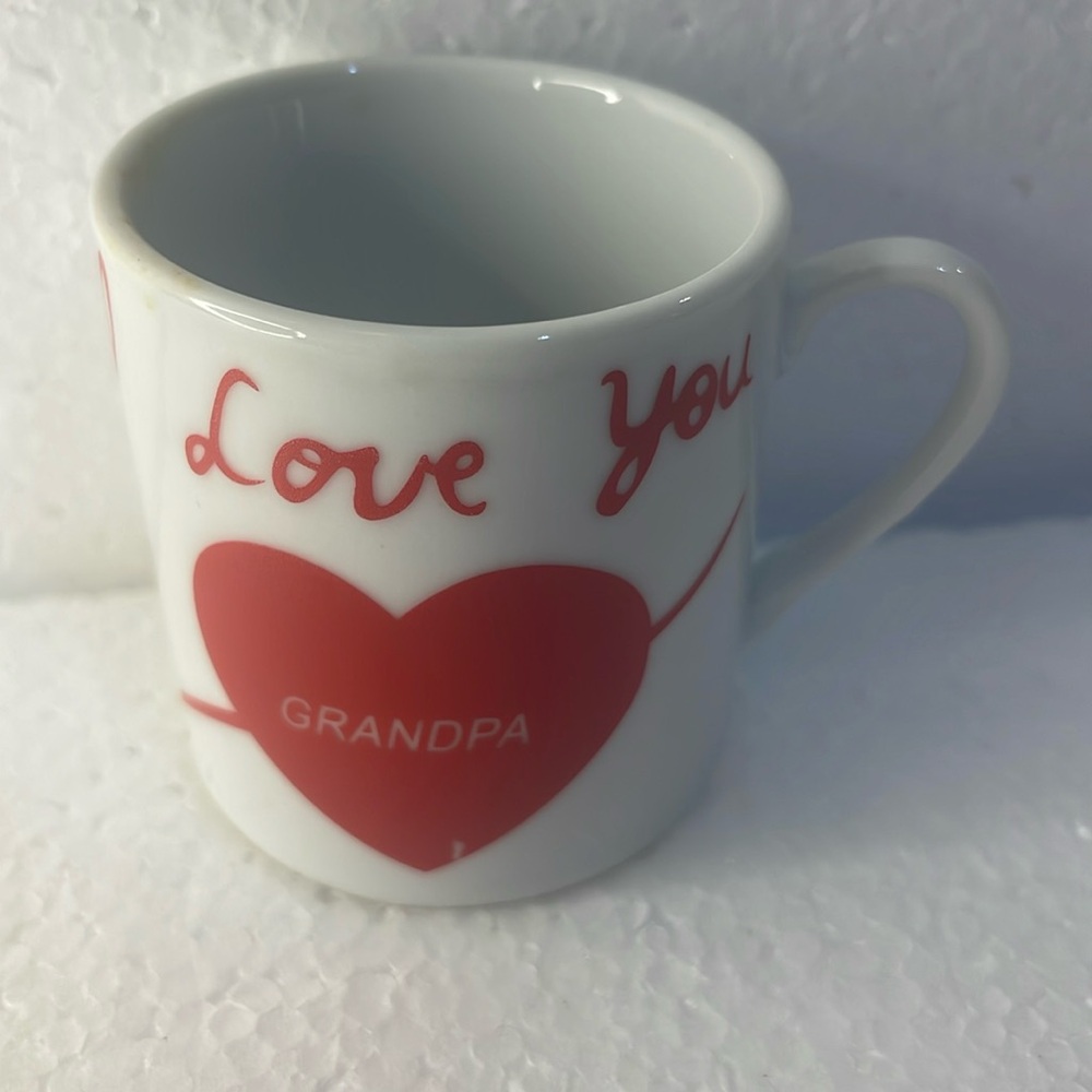 Vintage Y2K I love you grandpa White espresso coffee cup tea mug red heart small